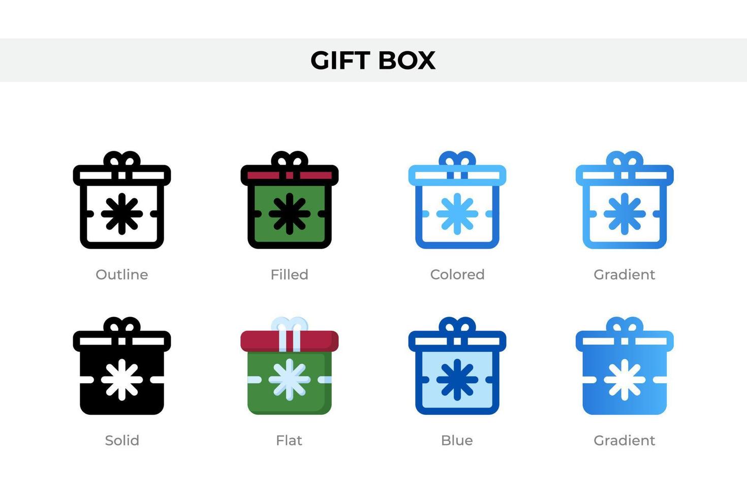 icônes de boîte-cadeau dans un style différent. ensemble d'icônes de boîte-cadeau. symbole de vacances. jeu d'icônes de style différent. illustration vectorielle vecteur
