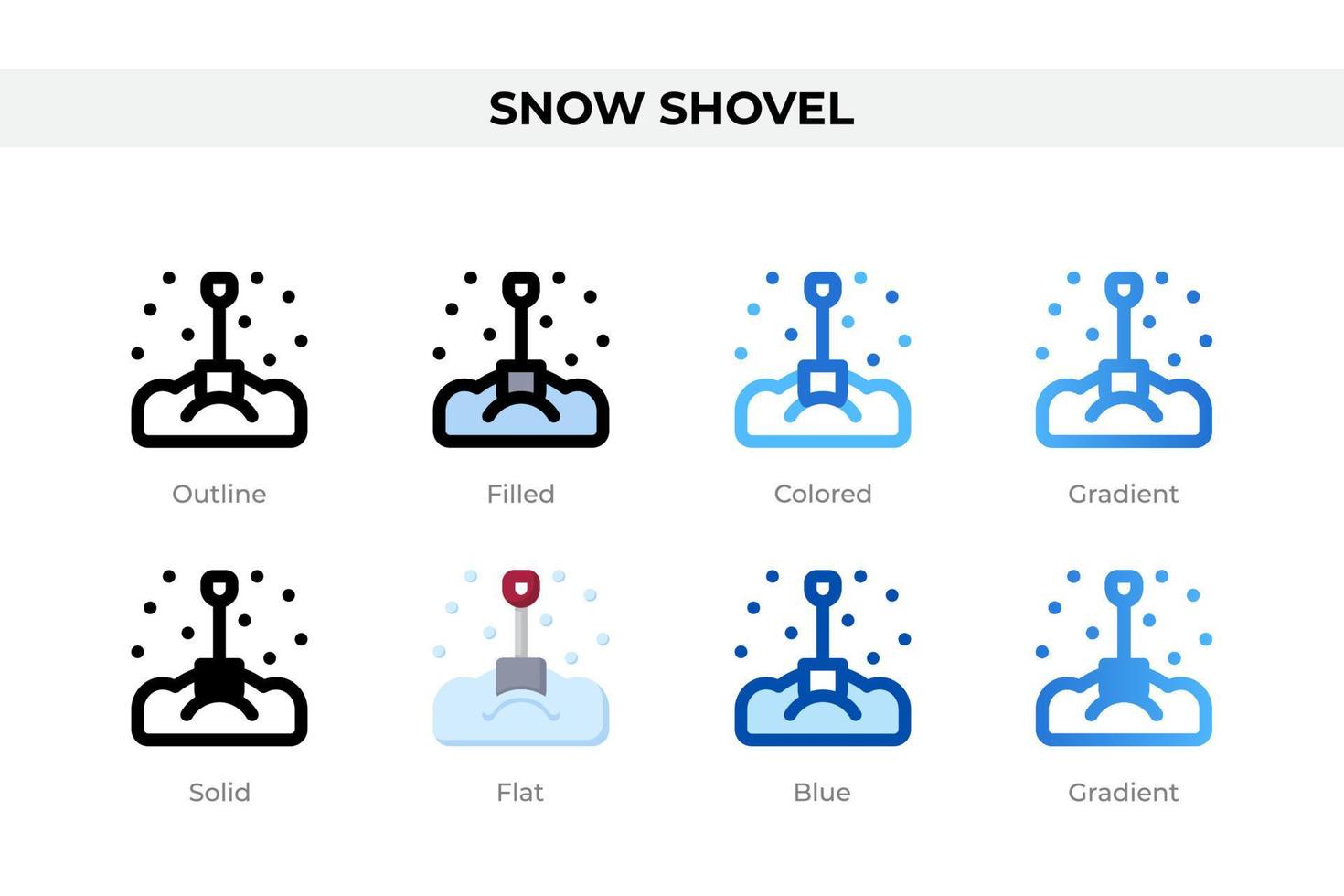 icônes de pelle à neige dans un style différent. jeu d'icônes de pelle à neige. symbole de vacances. jeu d'icônes de style différent. illustration vectorielle vecteur