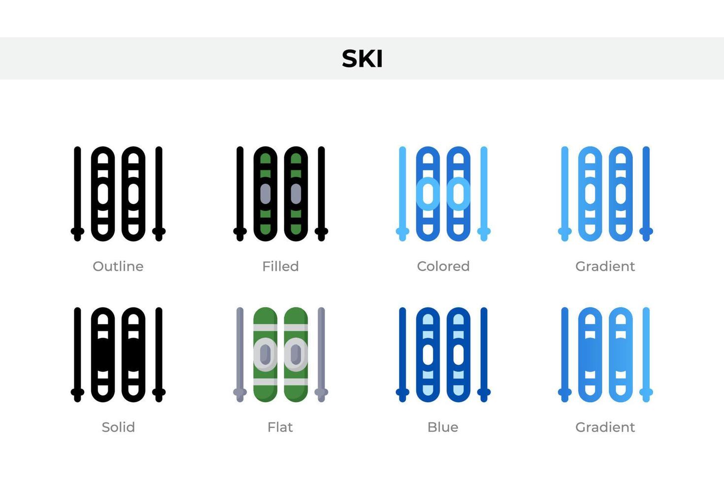 icônes de ski dans un style différent. ensemble d'icônes de ski. symbole de vacances. jeu d'icônes de style différent. illustration vectorielle vecteur