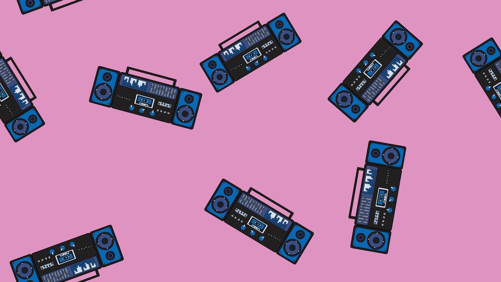 modèle sans couture sans fin avec musique cassette audio vieux magnétophones rétro hipster vintage des années 70, 80, 90 isolé sur fond violet. illustration vectorielle vecteur