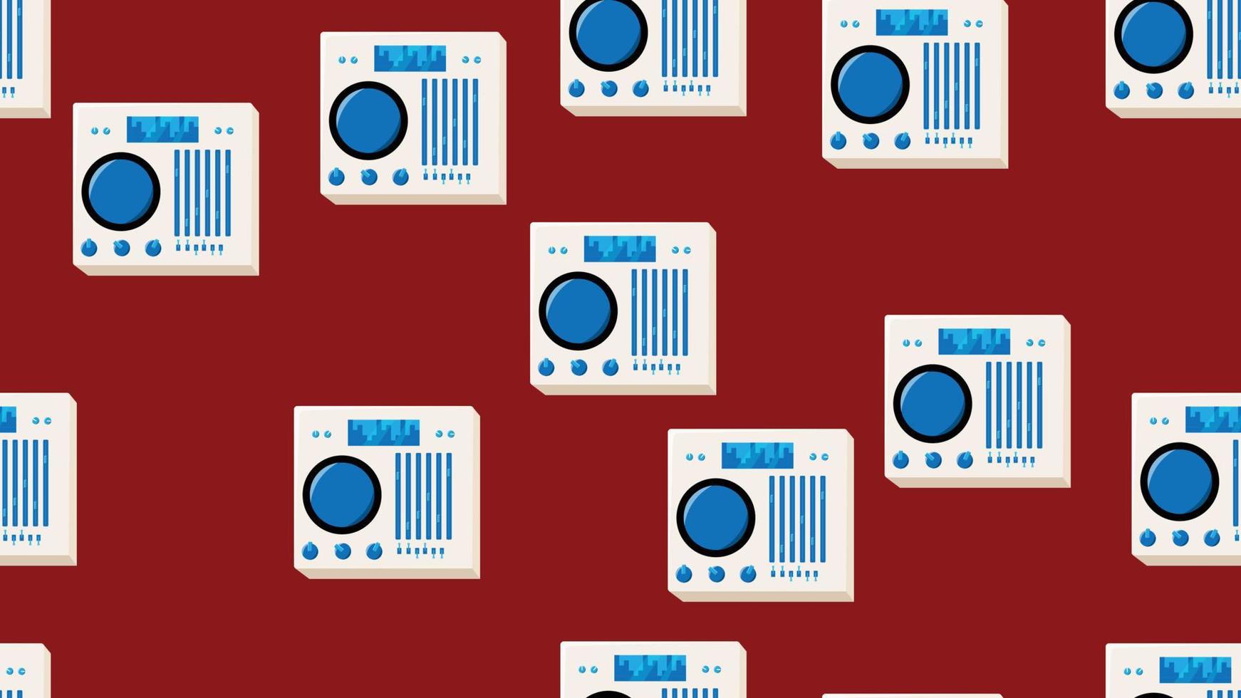 motif harmonieux sans fin avec consoles dj audio musicales avec vinyle ancien hipster vintage rétro des années 70, 80, 90 isolé sur fond rouge. illustration vectorielle vecteur