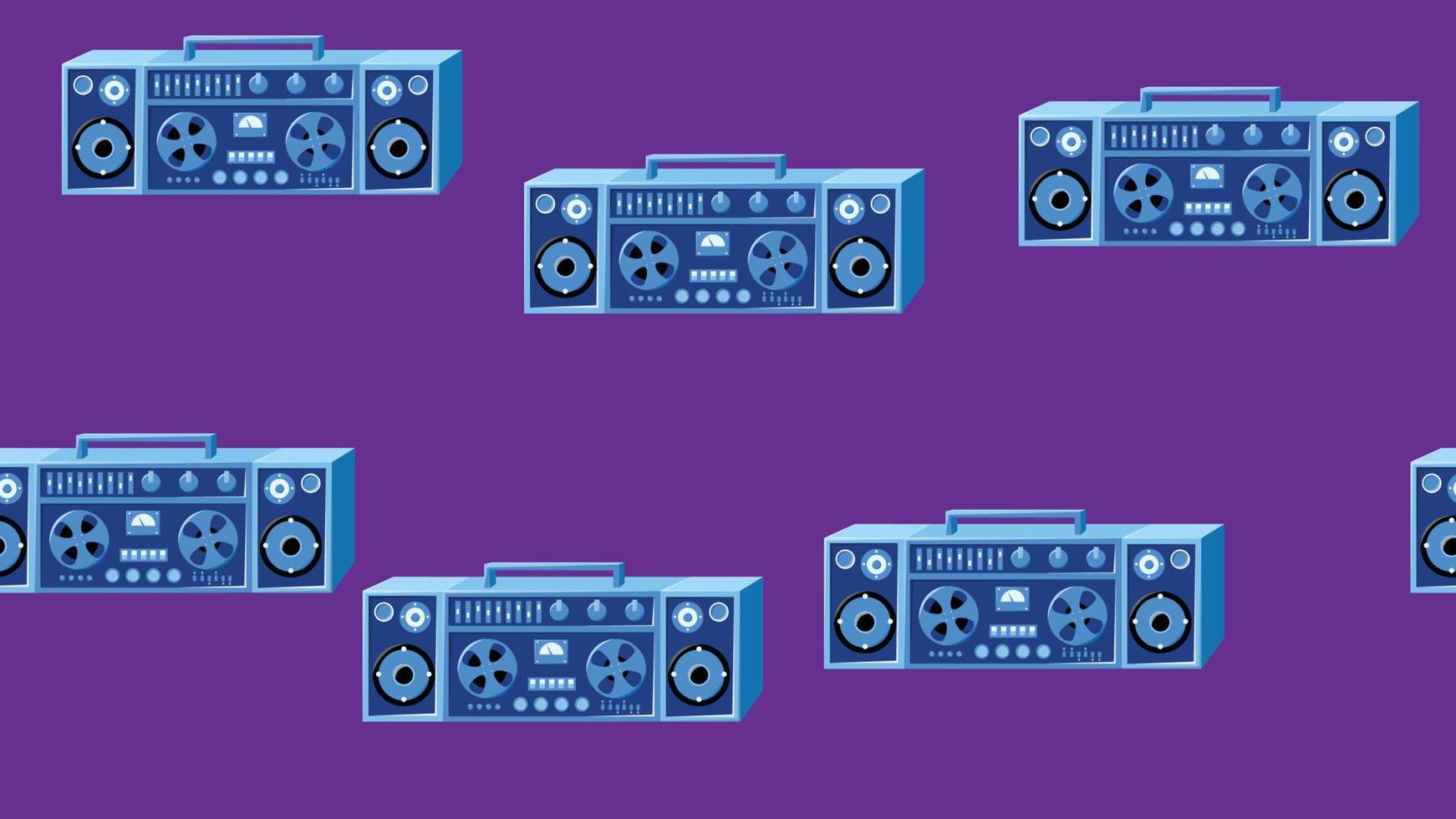 modèle sans couture sans fin avec musique cassette audio vieux magnétophones rétro hipster vintage des années 70, 80, 90 isolé sur fond violet. illustration vectorielle vecteur