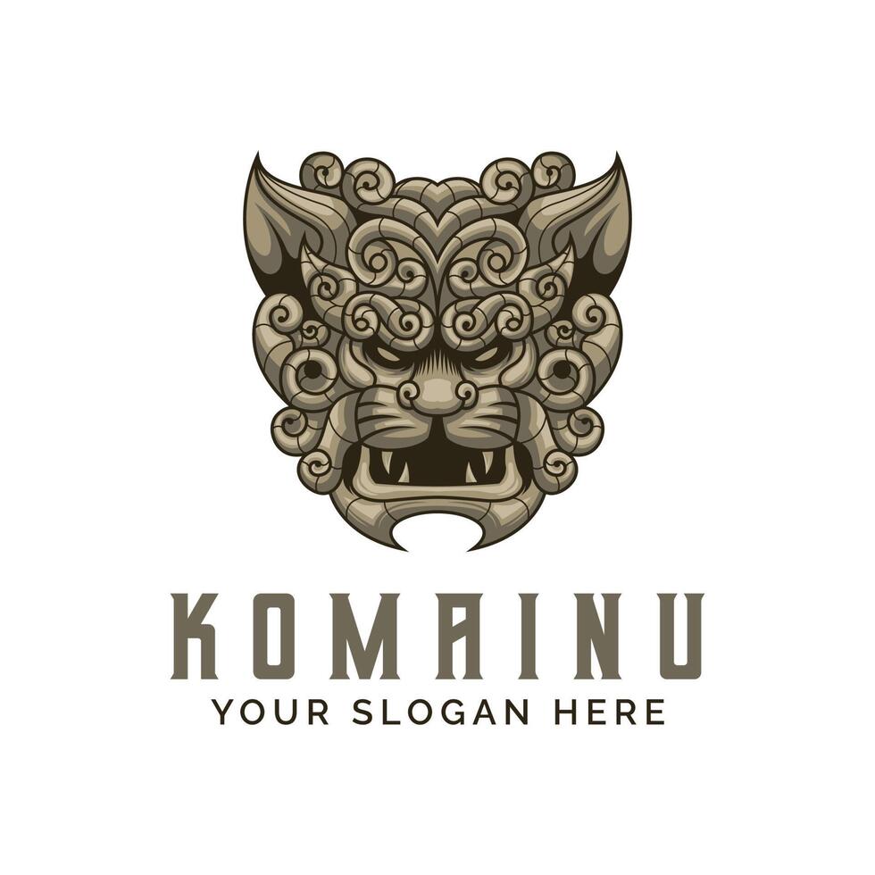 modèle d'illustration vectorielle de conception de logo de lion komainu vecteur