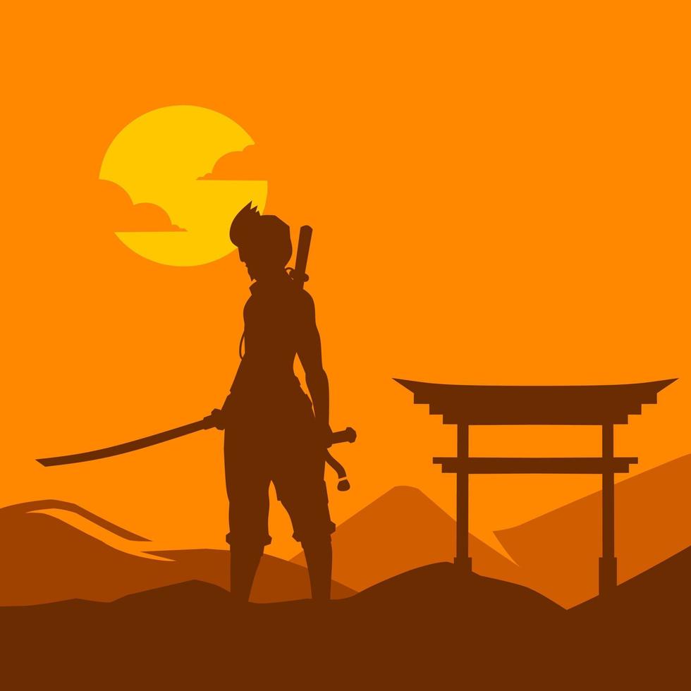 samouraï japon épée chevalier vector logo design coloré. arrière-plan isolé pour le t-shirt, l'affiche, les vêtements, le merch, l'habillement, la conception de badges.