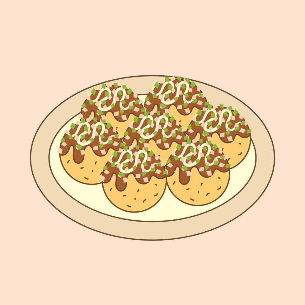 un bol de doodle de dessin animé takoyaki. délicieuse cuisine japonaise. vecteur