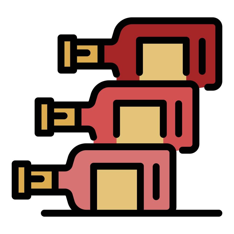 trois bouteilles de vecteur de contour de couleur d'icône de vin