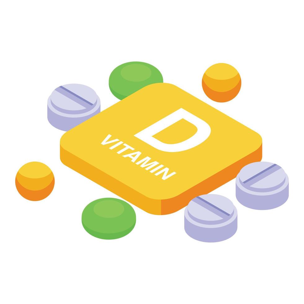icône de pilules de vitamine d, style isométrique vecteur
