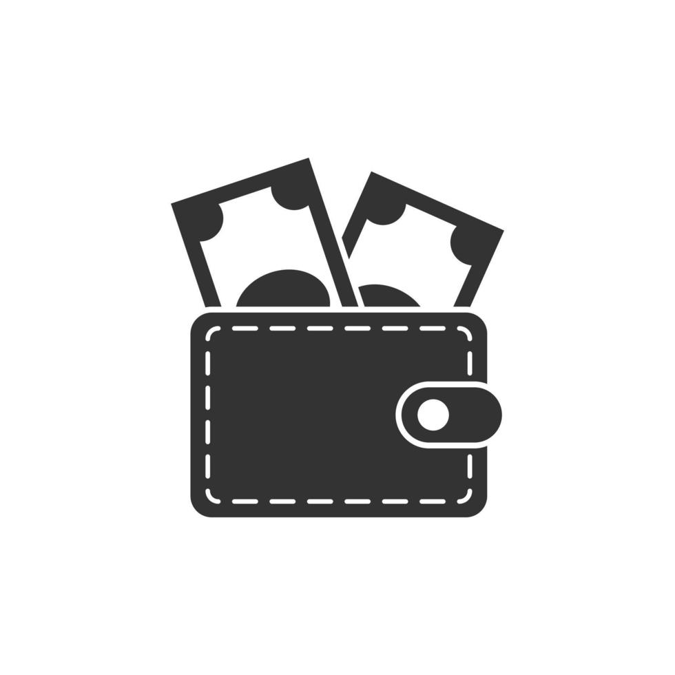 portefeuille avec icône d'argent dans un style plat. illustration vectorielle de paiement en ligne sur fond isolé. concept d'entreprise de signe de trésorerie et de sac à main. vecteur