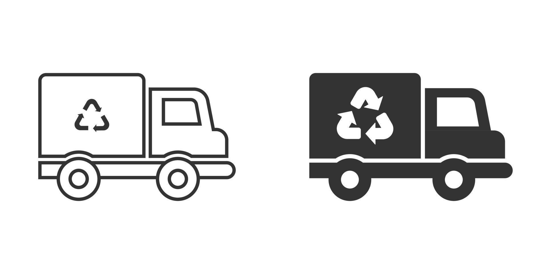 icône de camion à ordures dans un style plat. recycler l'illustration vectorielle sur fond blanc isolé. concept d'entreprise de signe de voiture poubelle. vecteur