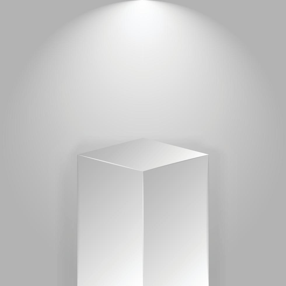 le projecteur illumine l'icône du piédestal dans un style plat. étapes du musée illustration vectorielle sur fond blanc isolé. concept d'entreprise de signe de plate-forme de galerie. vecteur