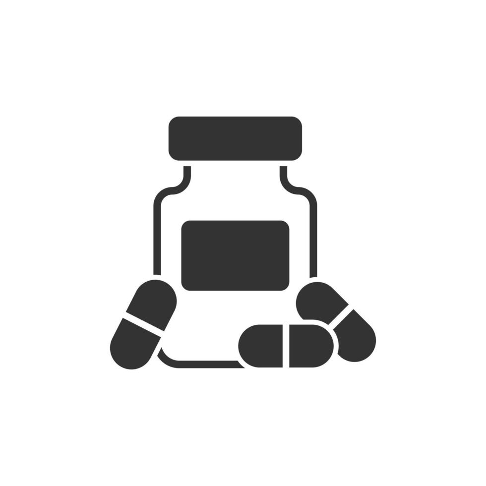 icône de bouteille de pilules dans un style plat. capsules médicales illustration vectorielle sur fond blanc isolé. concept d'entreprise de signe de pharmacie. vecteur