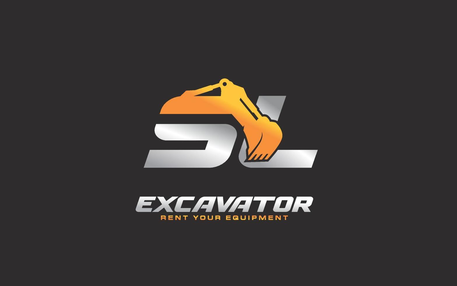 excavatrice logo sl pour entreprise de construction. illustration vectorielle de modèle d'équipement lourd pour votre marque. vecteur