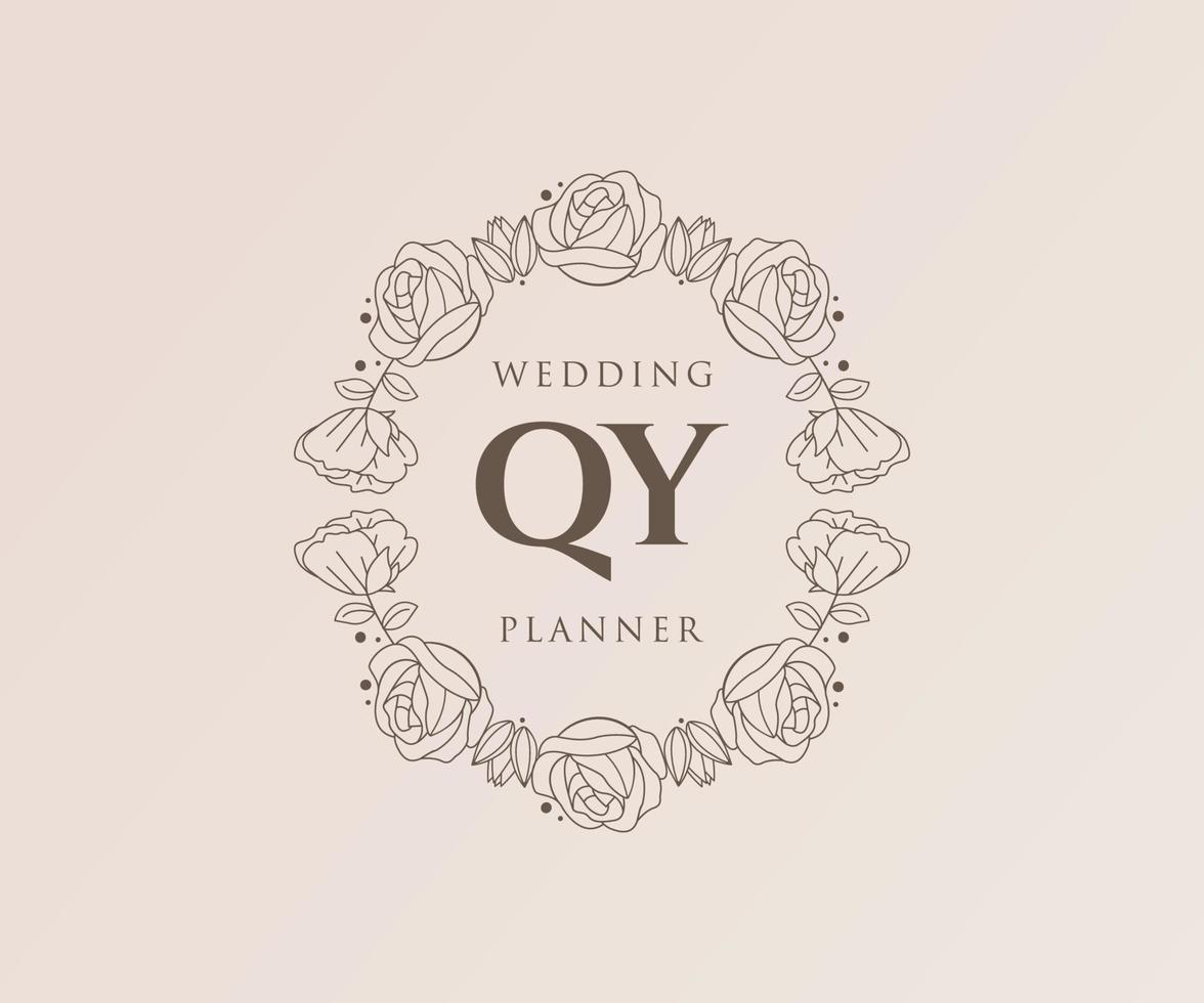 qy initiales lettre collection de logos de monogramme de mariage, modèles minimalistes et floraux modernes dessinés à la main pour cartes d'invitation, réservez la date, identité élégante pour restaurant, boutique, café en image vectorielle vecteur