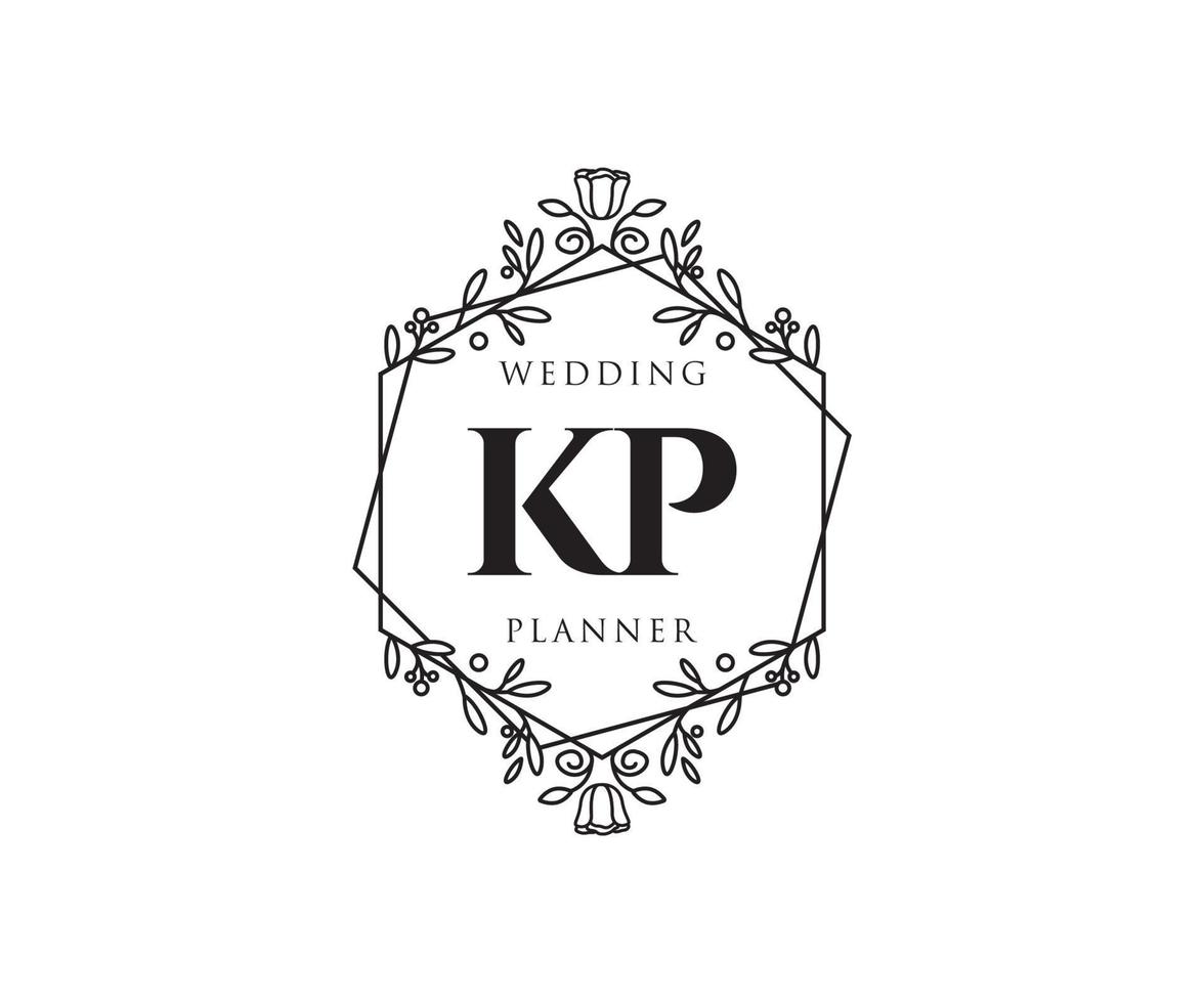 collection de logos de monogramme de mariage lettre initiales kp, modèles minimalistes et floraux modernes dessinés à la main pour cartes d'invitation, réservez la date, identité élégante pour restaurant, boutique, café en image vectorielle vecteur