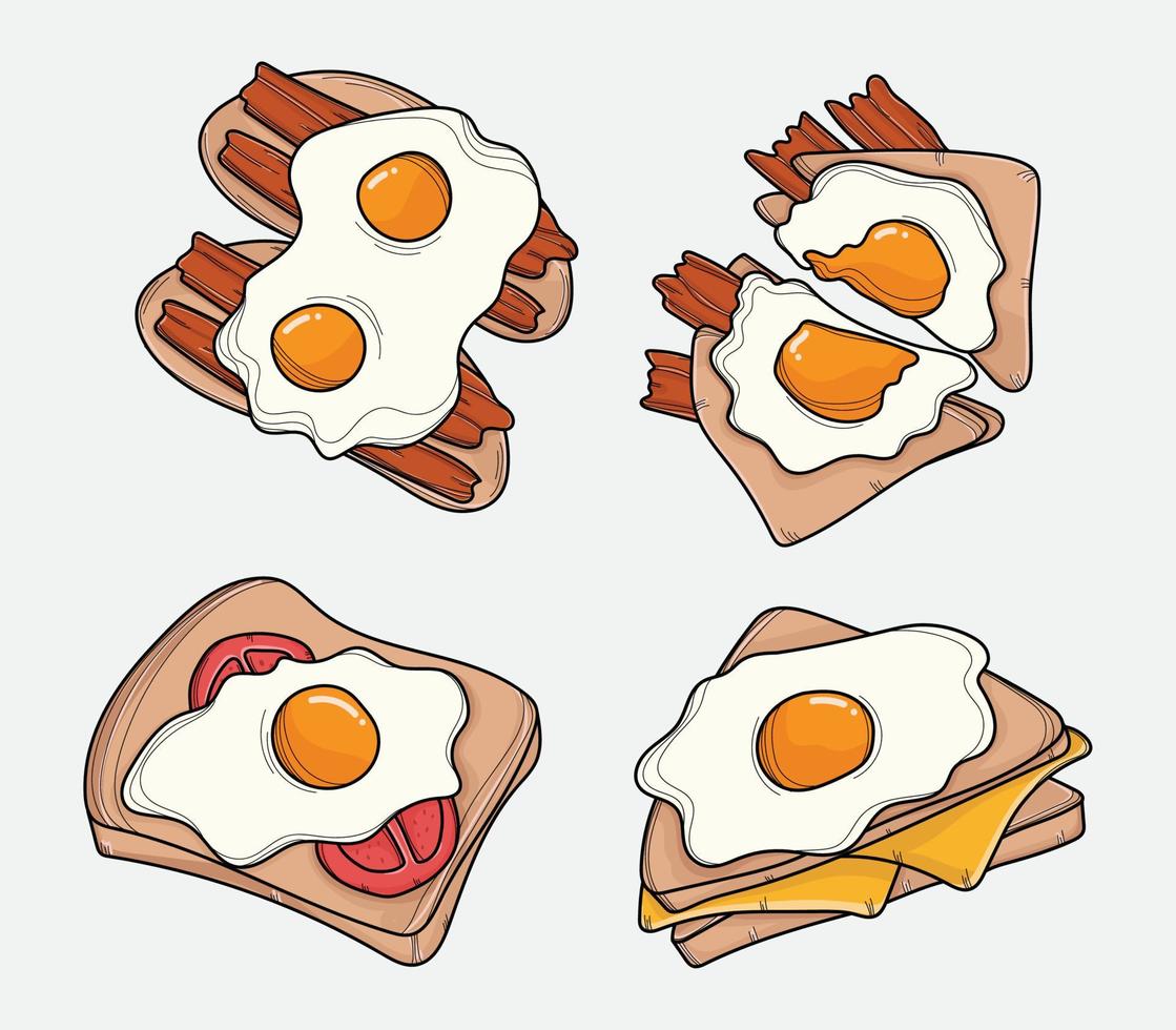 sandwich au petit déjeuner avec oeuf, laitue, bacon et collection de fromage illustration vectorielle 02 vecteur