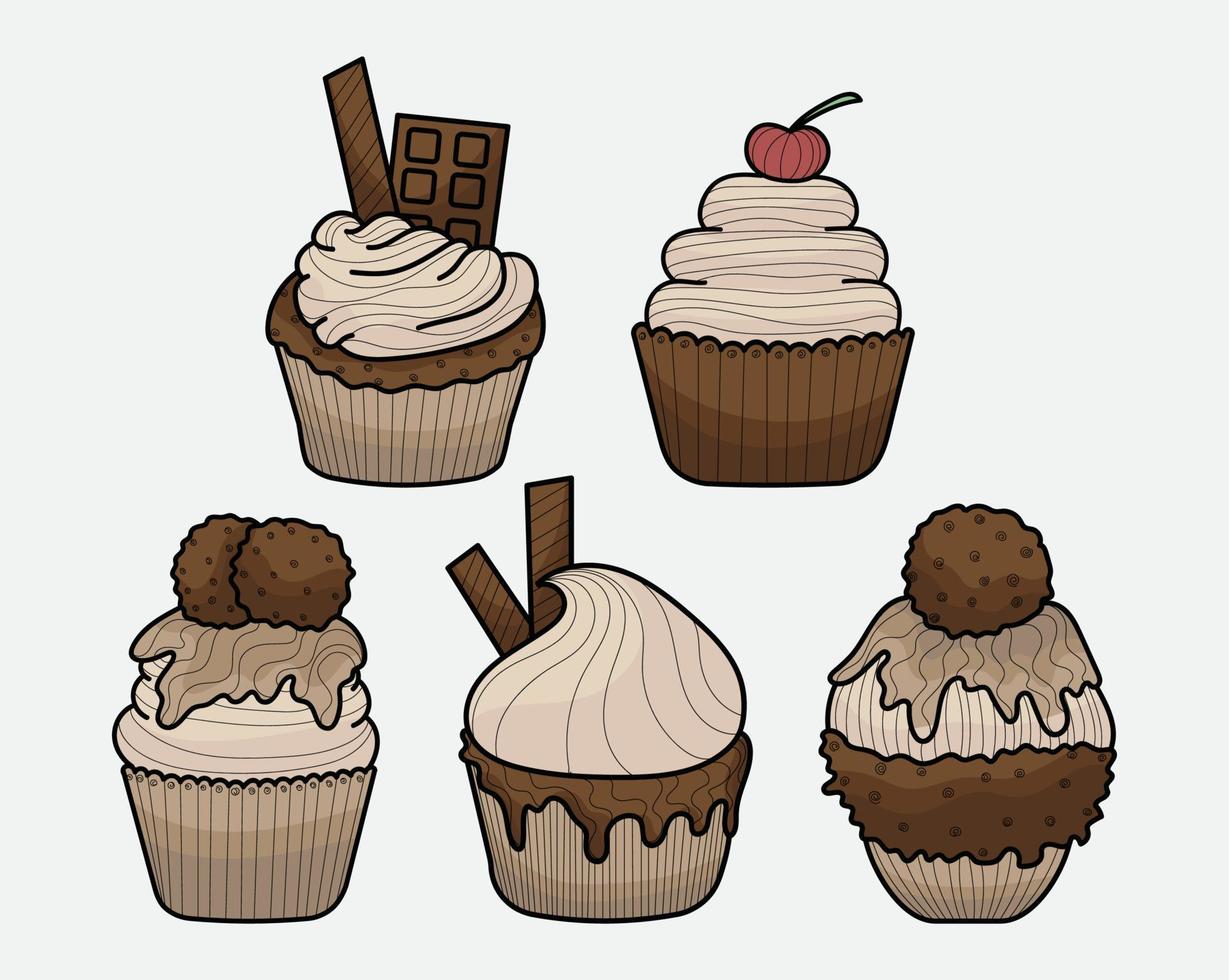 collection de graphiques vectoriels dessert cupcake muffin au chocolat vecteur