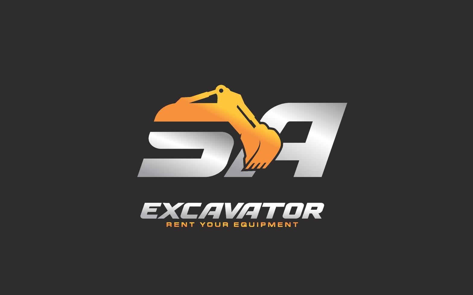 excavatrice logo sa pour entreprise de construction. illustration vectorielle de modèle d'équipement lourd pour votre marque. vecteur