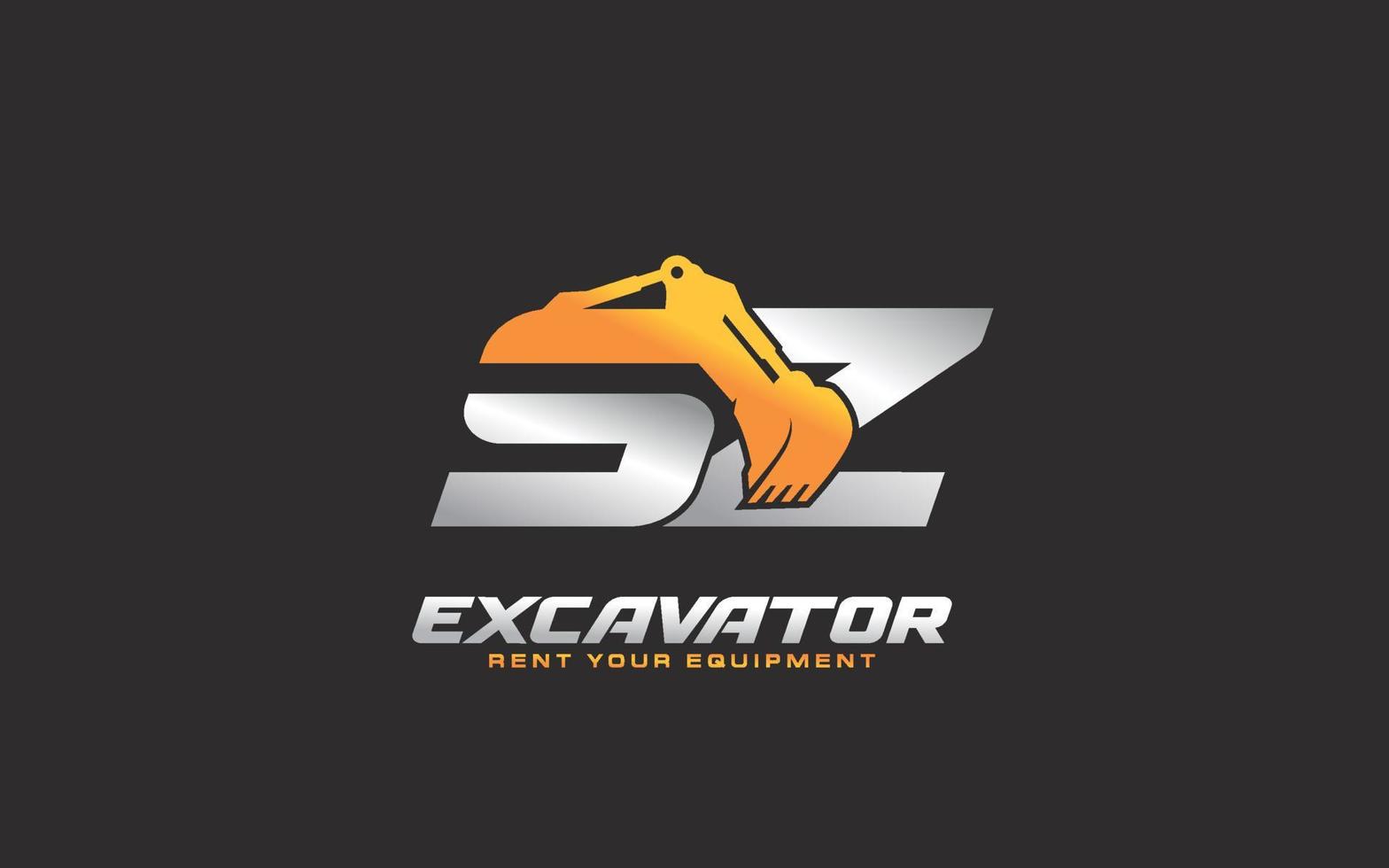 excavatrice logo sz pour entreprise de construction. illustration vectorielle de modèle d'équipement lourd pour votre marque. vecteur