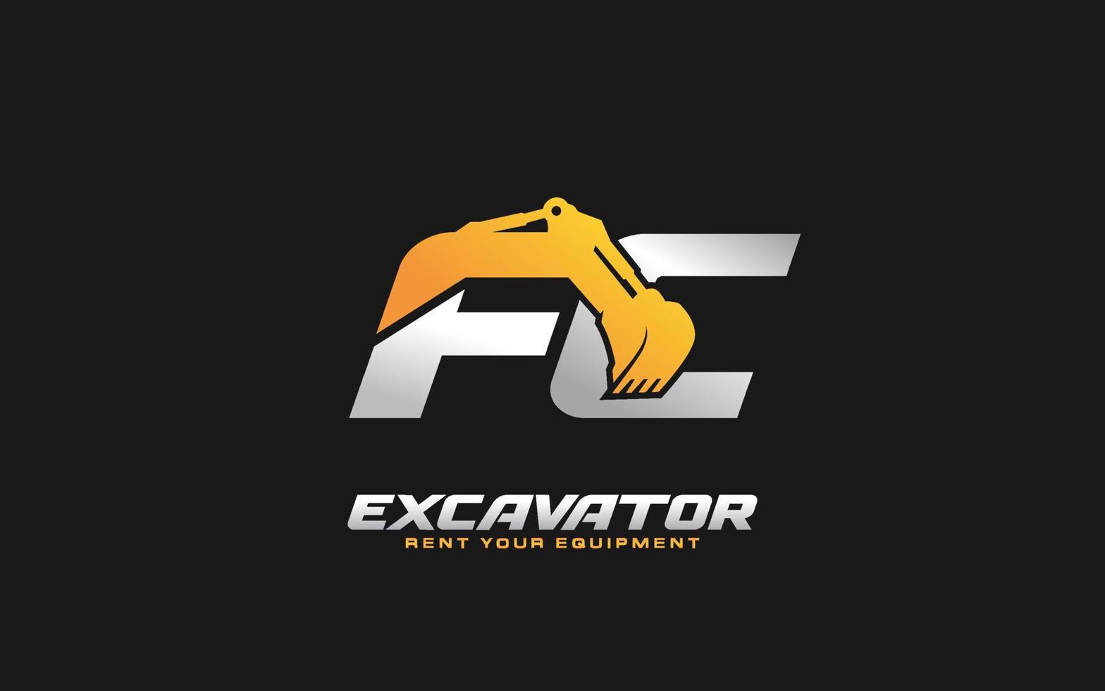 excavatrice logo fc pour entreprise de construction. illustration vectorielle de modèle d'équipement lourd pour votre marque. vecteur