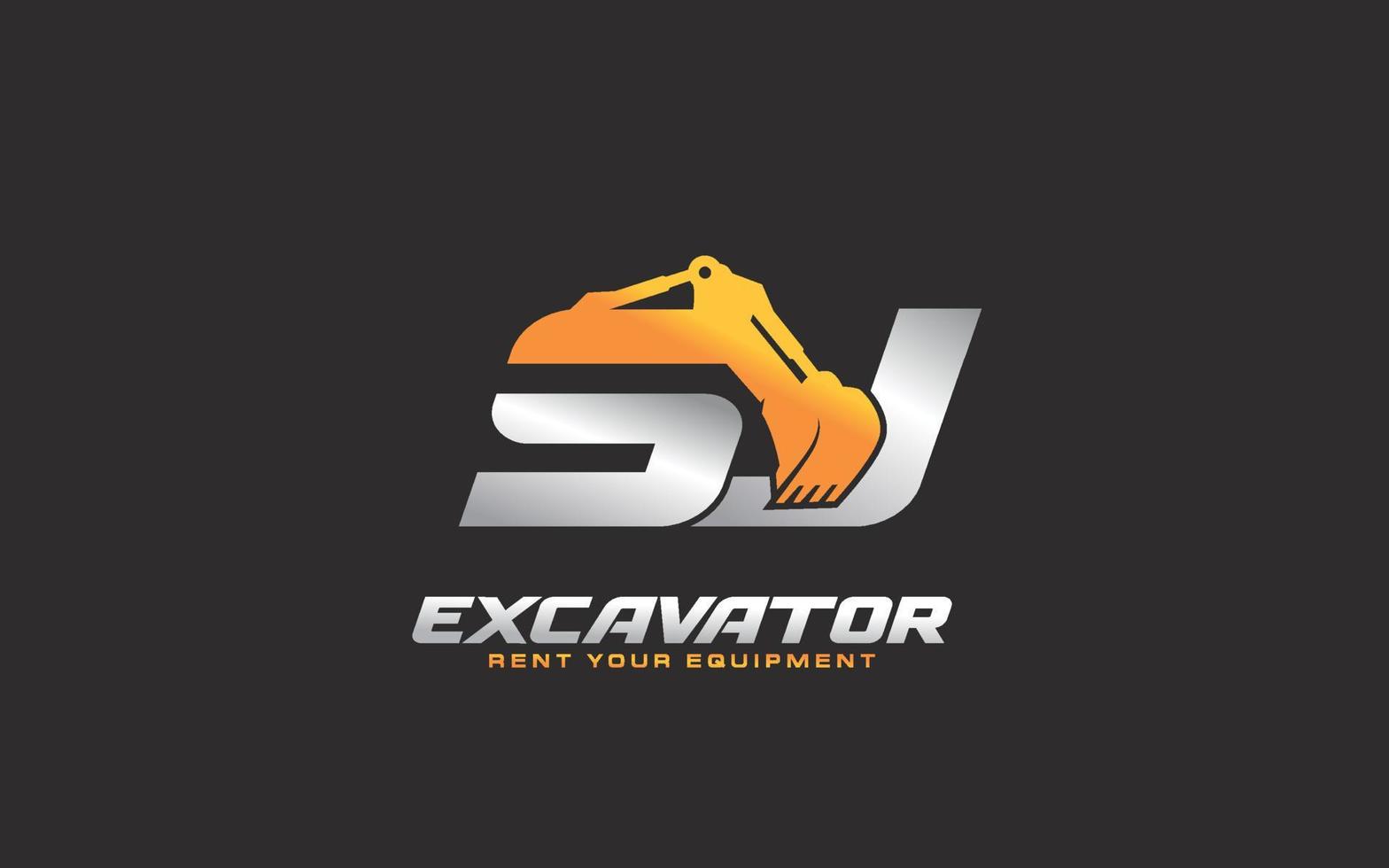 excavatrice logo sj pour entreprise de construction. illustration vectorielle de modèle d'équipement lourd pour votre marque. vecteur