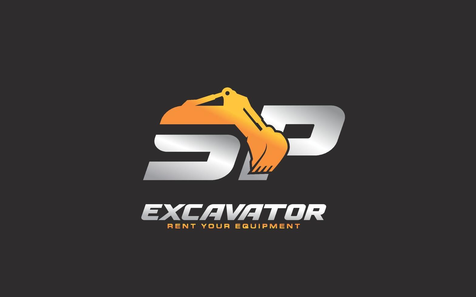 excavatrice logo sp pour entreprise de construction. illustration vectorielle de modèle d'équipement lourd pour votre marque. vecteur