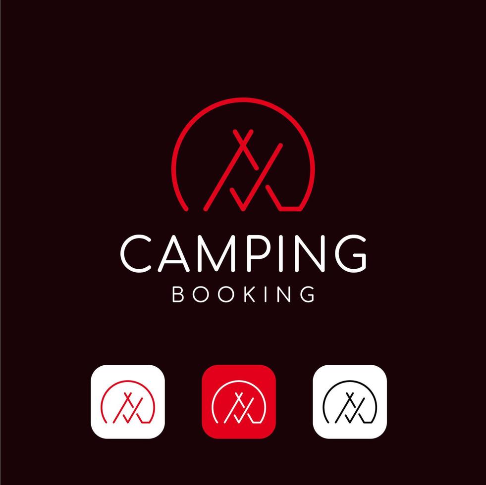 concept de logo de réservation de camping. modèle vectoriel d'icône de logo de coche de tente