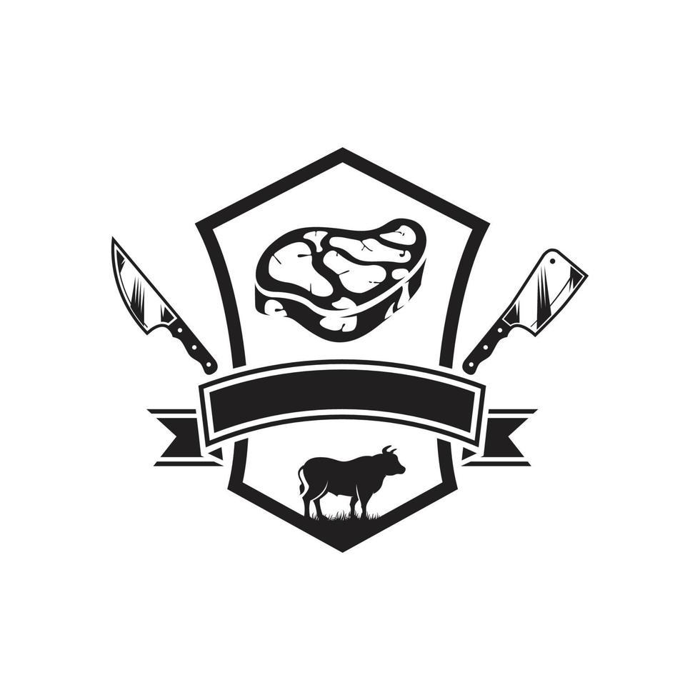logo de vache boucher avec concept de couteau vecteur