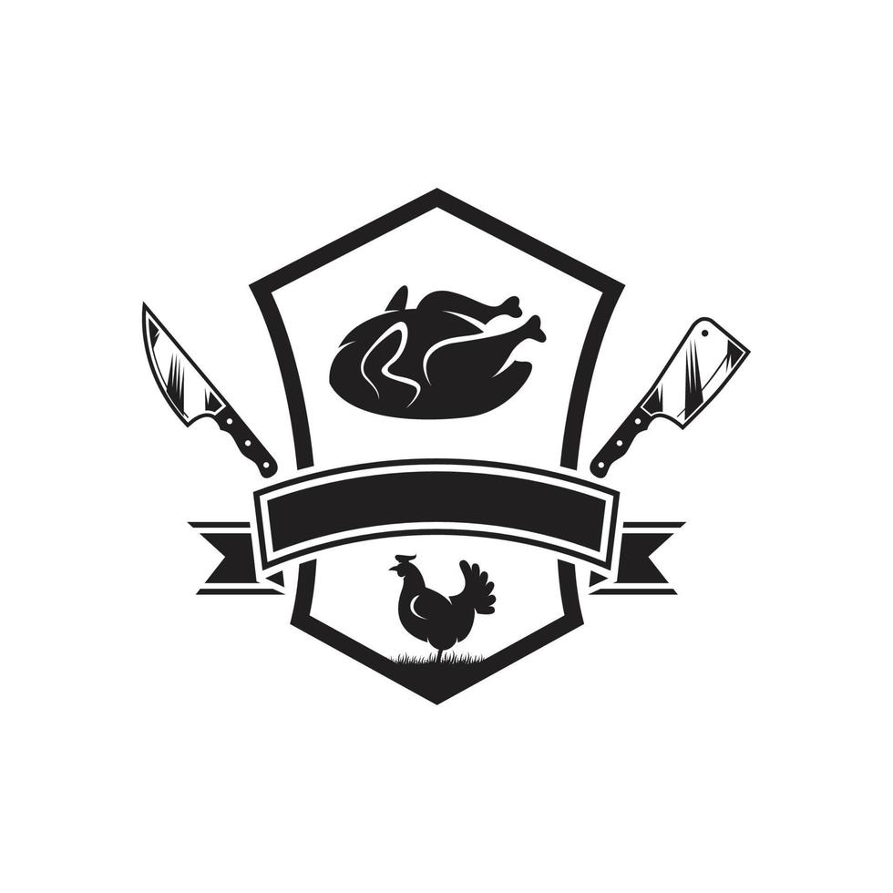 logo de poulet boucher avec concept de couteau vecteur