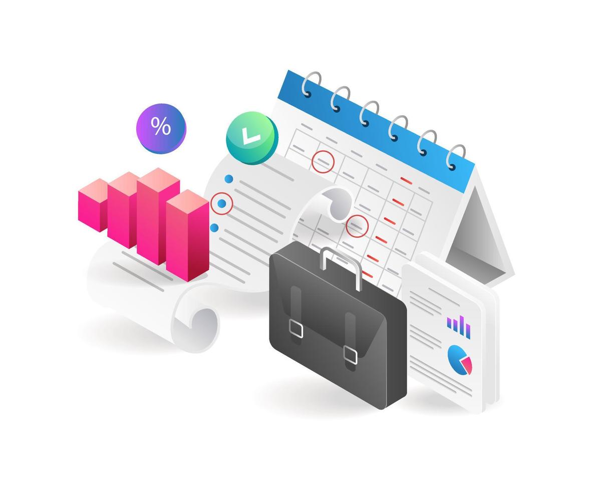 illustration 3d isométrique à plat planification des affaires d'investissement vecteur