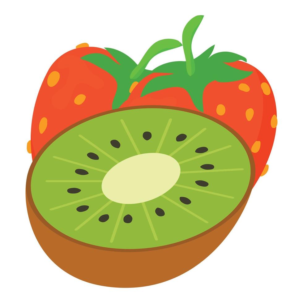 vecteur isométrique d'icône de fruits frais. fraise rouge juteuse mûre et kiwi vert