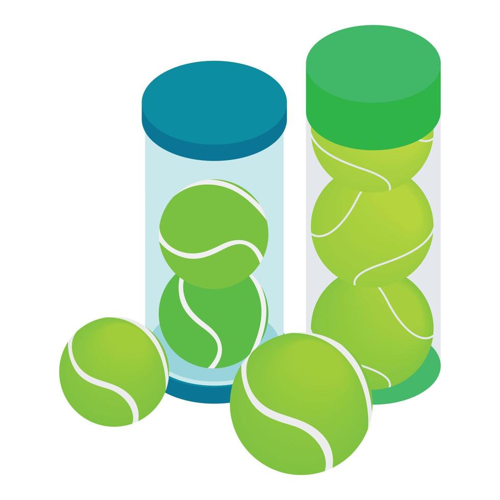 vecteur isométrique d'icône de balle de tennis. balle de tennis verte dans un récipient en plastique