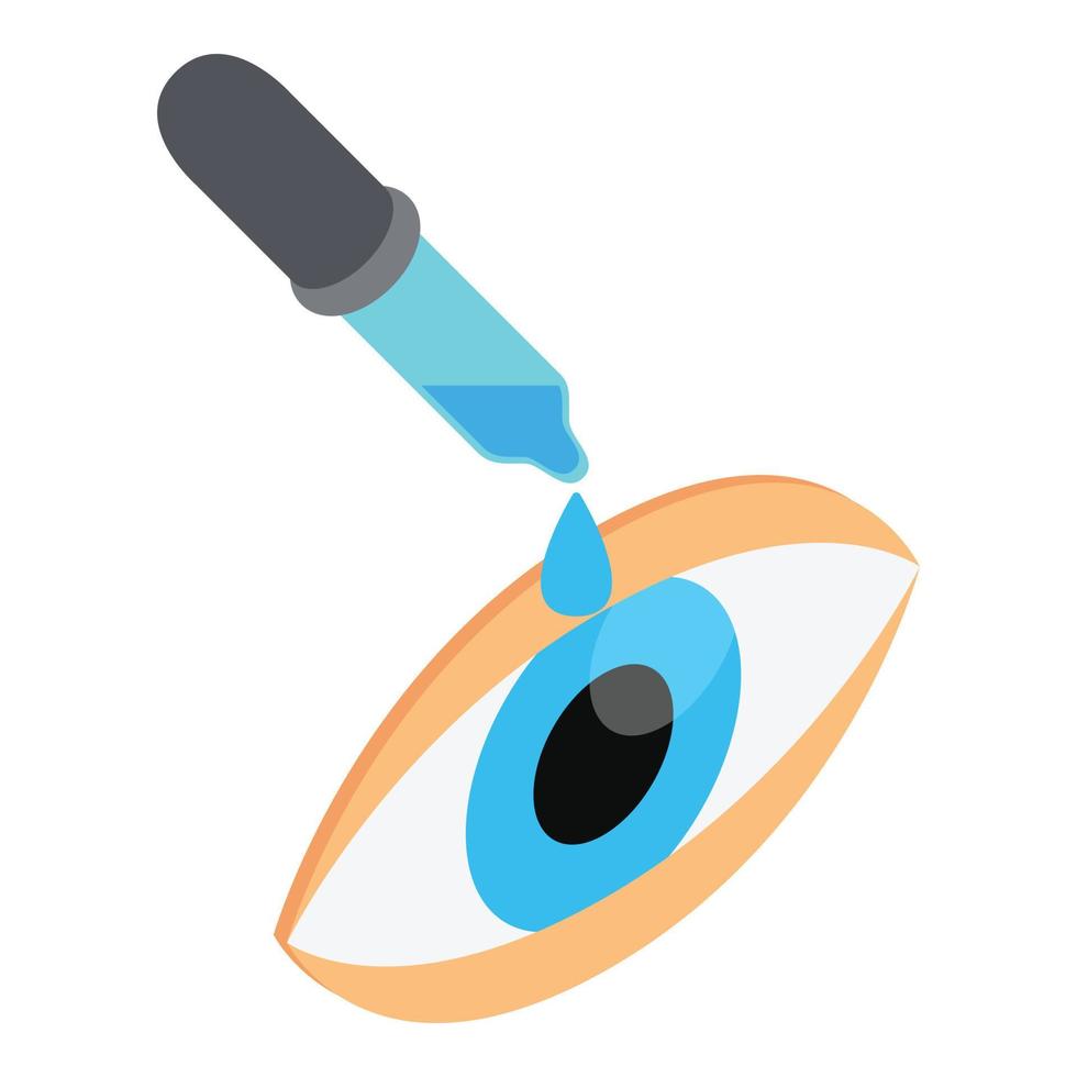 vecteur isométrique d'icône hydratante pour les yeux. pipette goutte bleue et œil humain ouvert