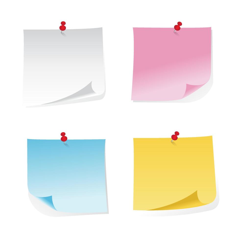 papier collant coloré avec punaise feuilles de papier vierges pour illustration vectorielle note vecteur