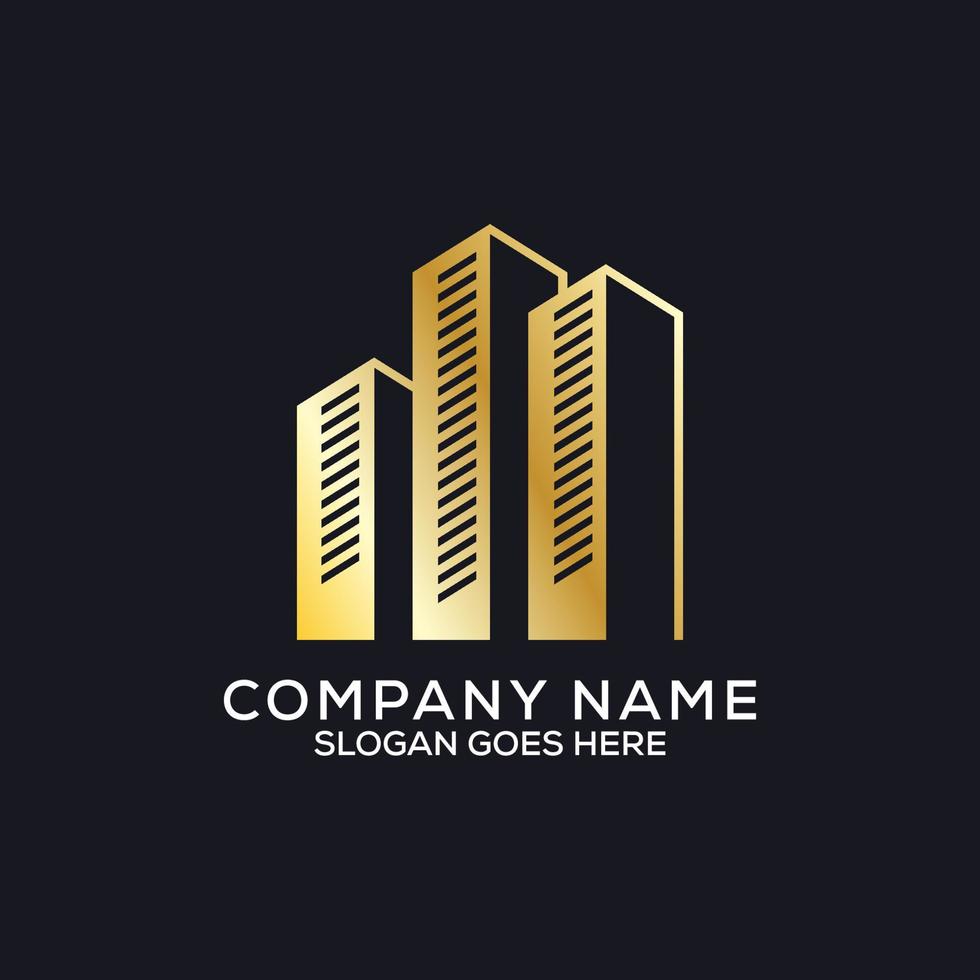 conception de logo d'appartement doré, logo de bâtiment monogramme avec couleur or, peut être utilisé comme symboles, identité de marque, logo d'entreprise, icônes ou autres. vecteur