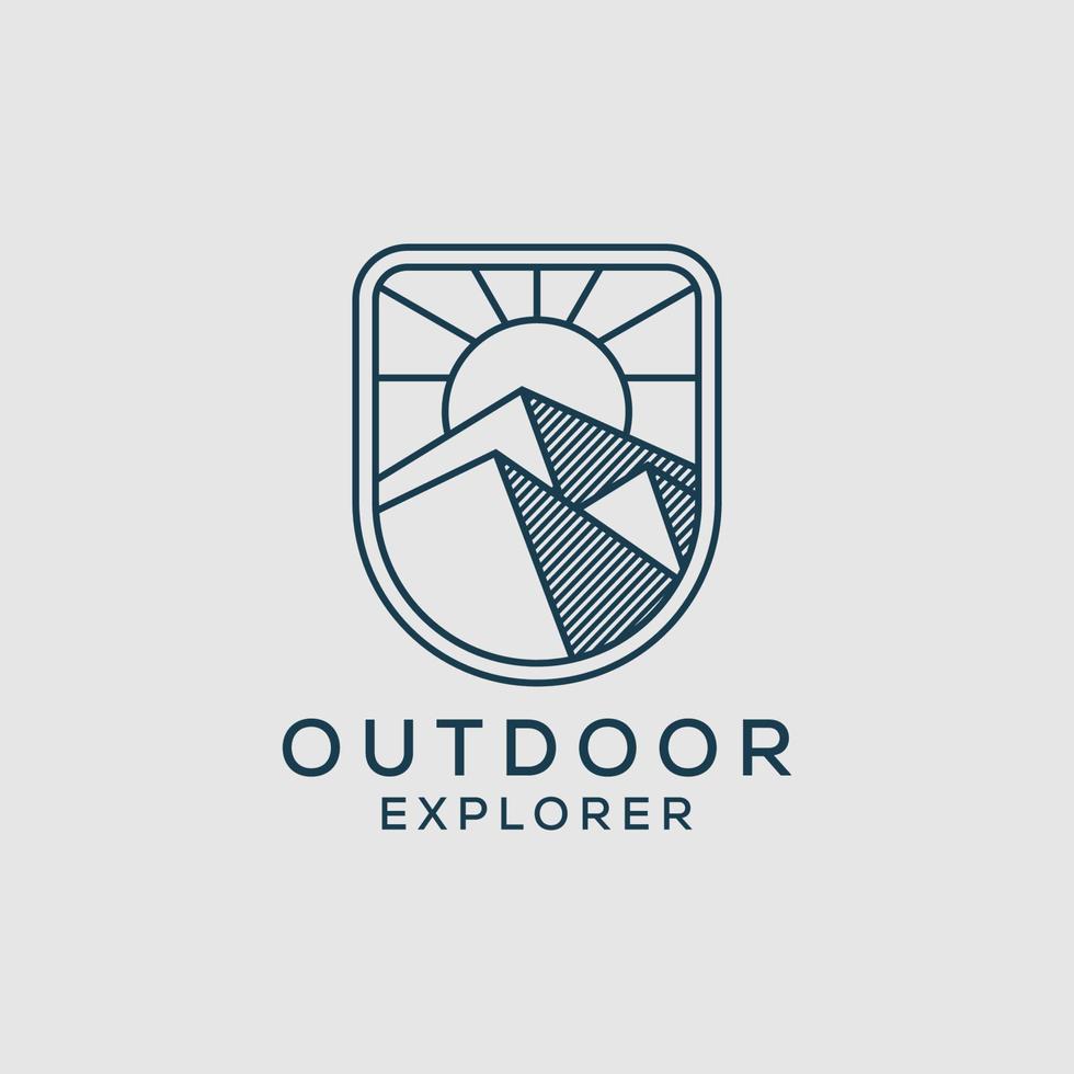 création de logo d'explorateur en plein air d'art en ligne, graphique vectoriel pour le symbole de signe de montagne en plein air.