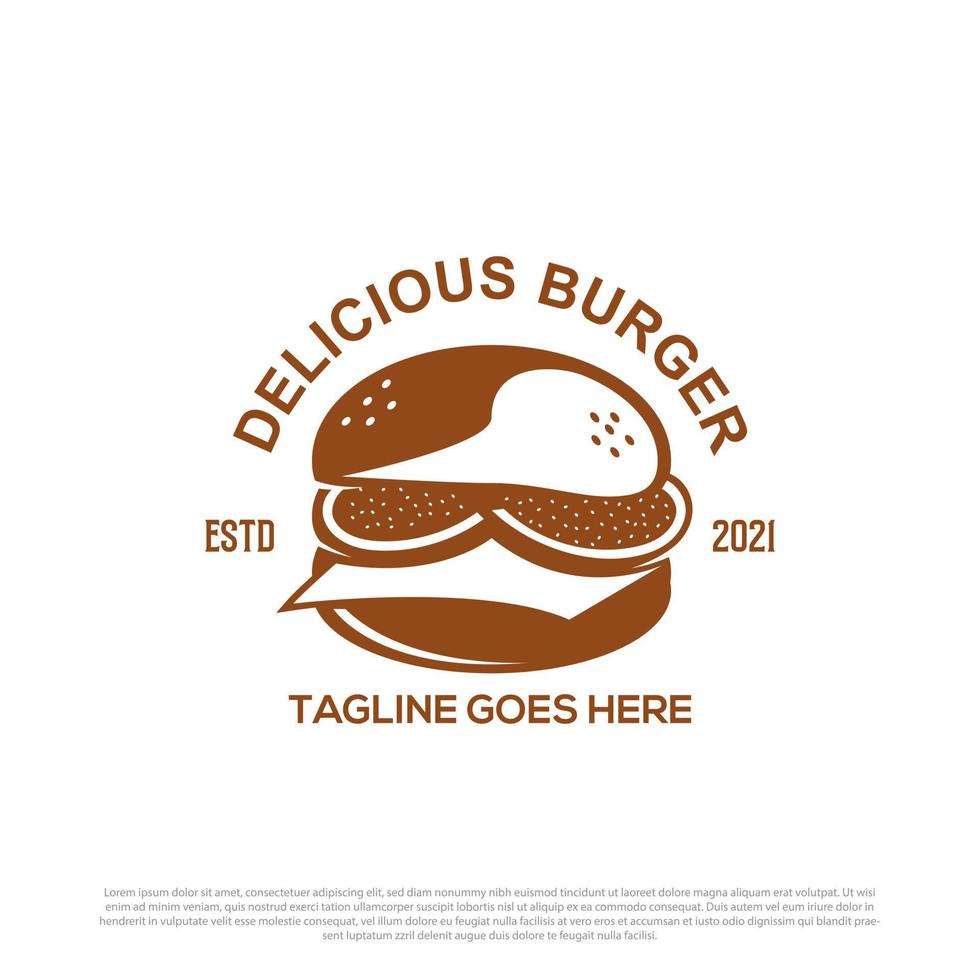 vecteur de conception de logo de délicieux burger, illustration vintage de la marque de logo de restauration rapide