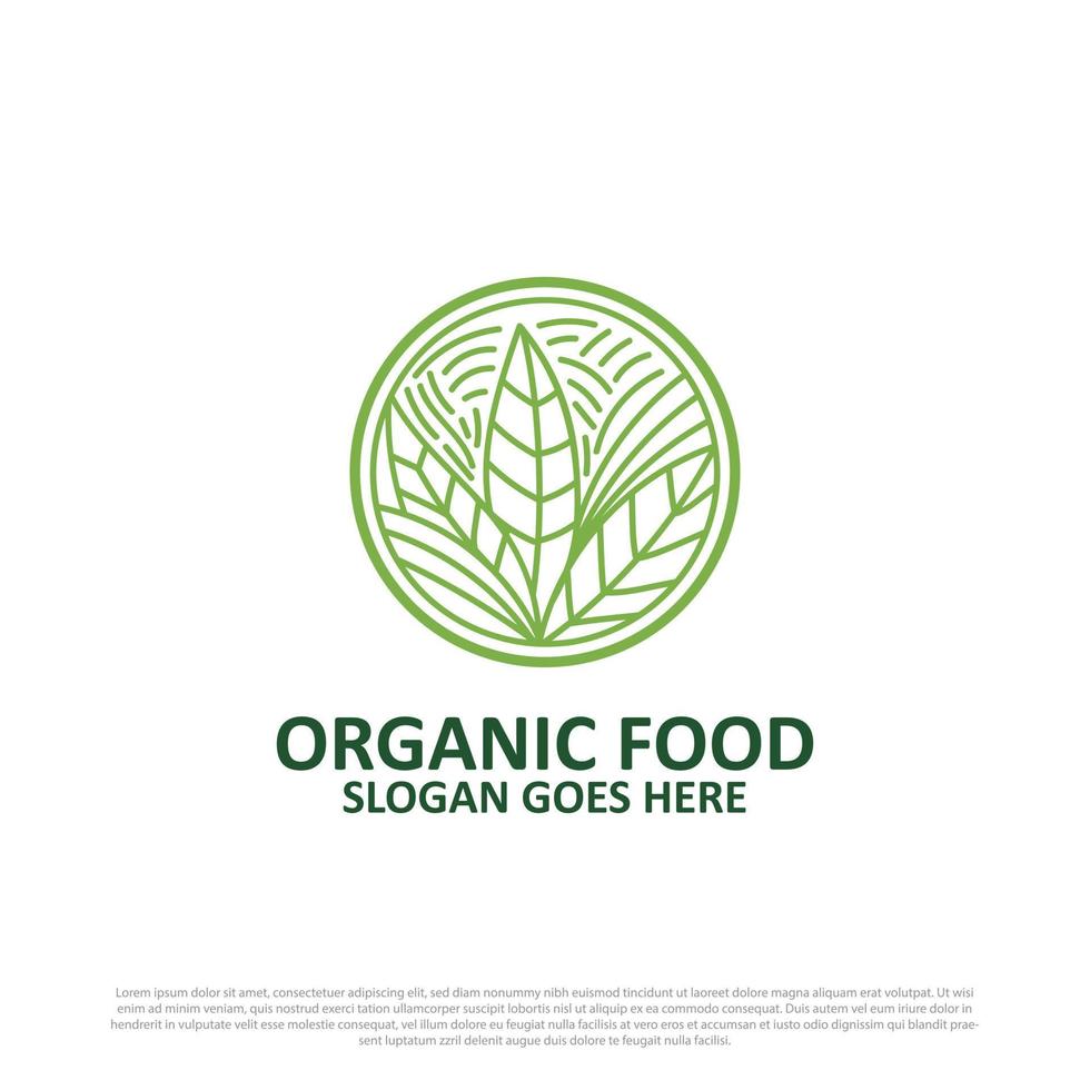 création de logo d'alimentation et d'agriculture biologiques - modèle d'alimentation verte et végétalienne vecteur
