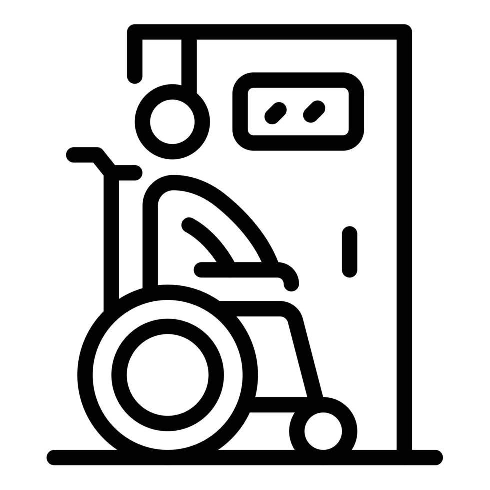 icône de toilettes pour homme en fauteuil roulant, style de contour vecteur