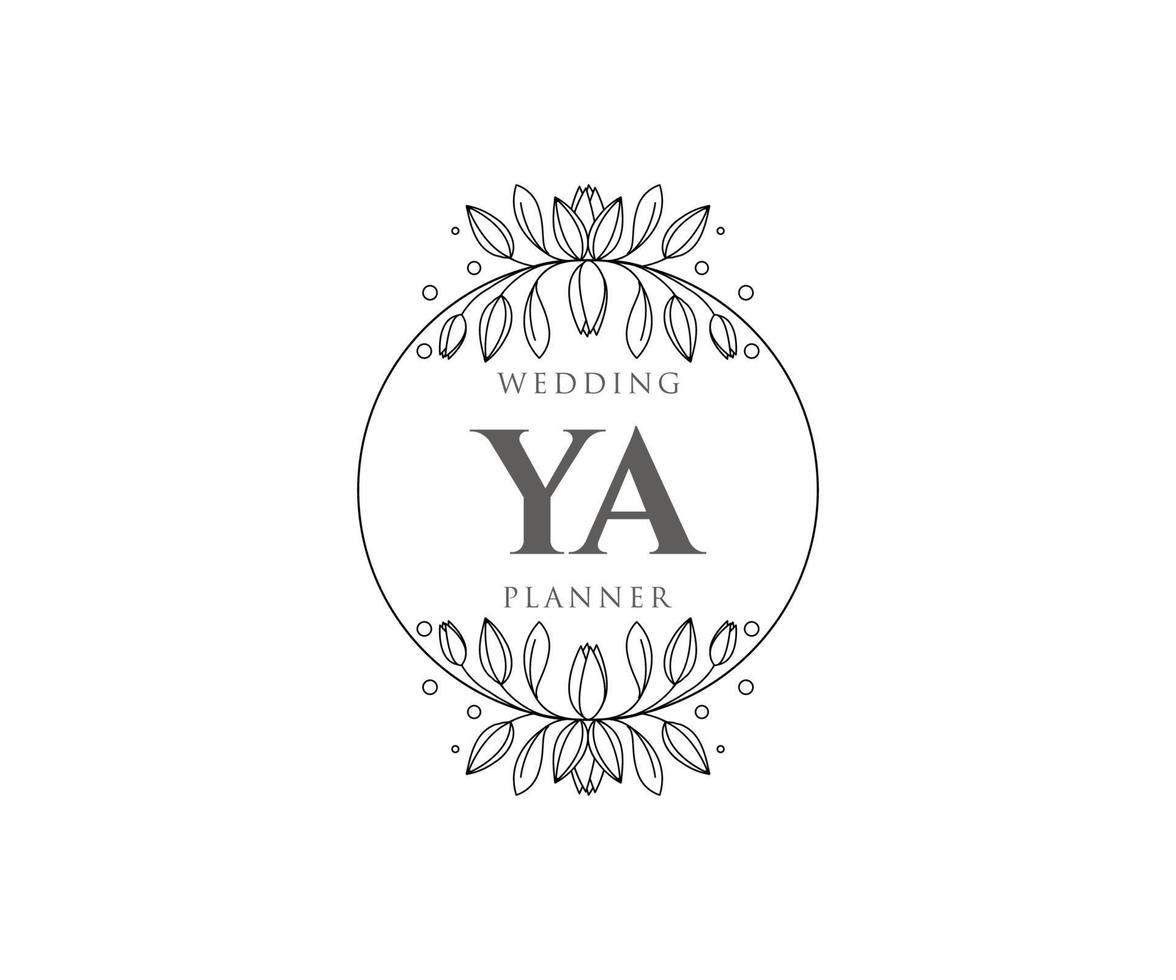 ya initiales lettre collection de logos de monogramme de mariage, modèles minimalistes et floraux modernes dessinés à la main pour cartes d'invitation, réservez la date, identité élégante pour restaurant, boutique, café en image vectorielle vecteur