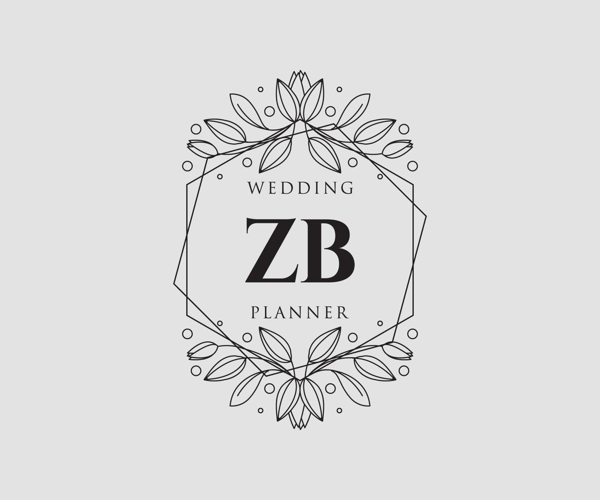 collection de logos de monogramme de mariage lettre initiales zb, modèles minimalistes et floraux modernes dessinés à la main pour cartes d'invitation, réservez la date, identité élégante pour restaurant, boutique, café en image vectorielle vecteur