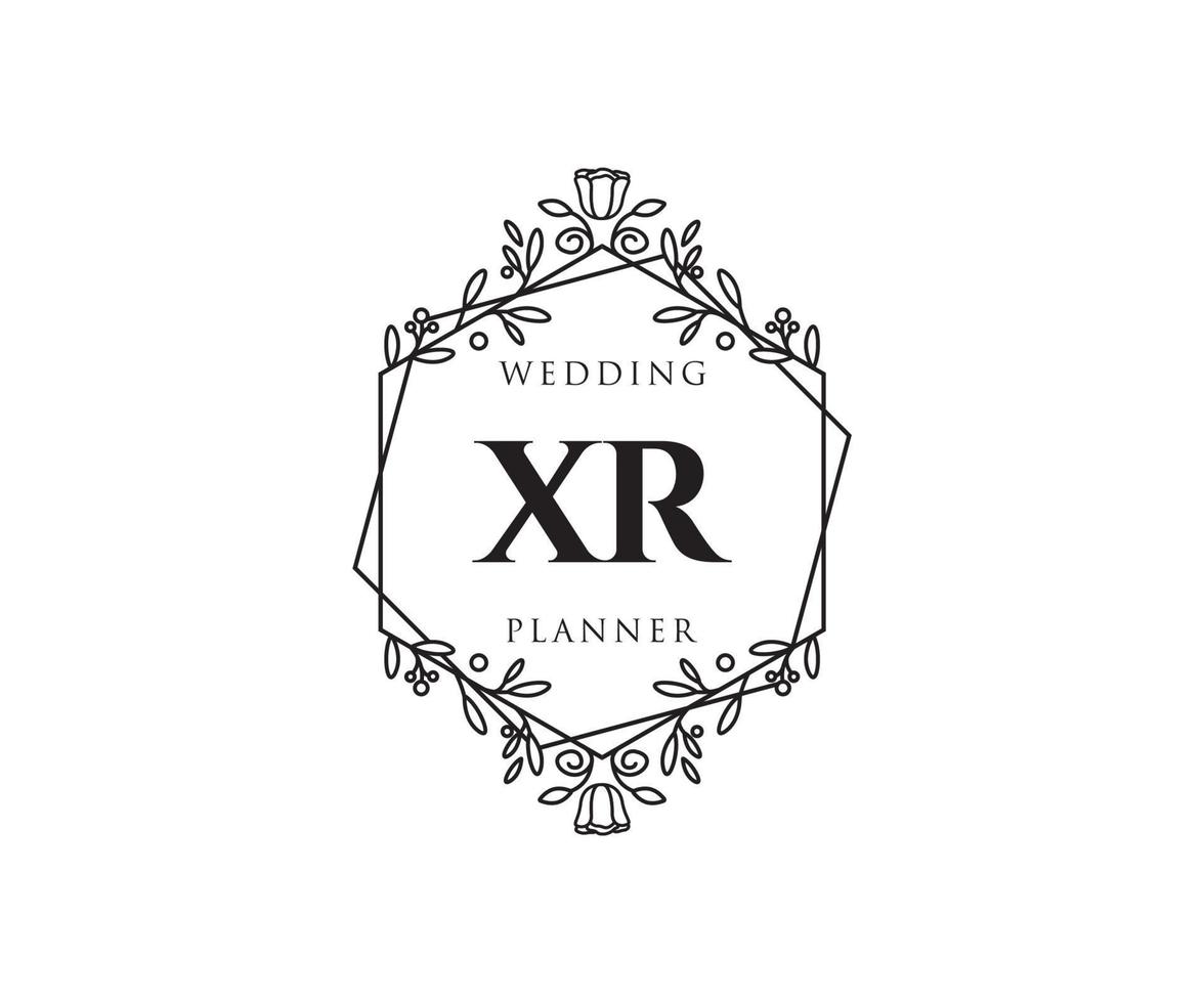 collection de logos de monogramme de mariage lettre initiales xr, modèles minimalistes et floraux modernes dessinés à la main pour cartes d'invitation, réservez la date, identité élégante pour restaurant, boutique, café en image vectorielle vecteur