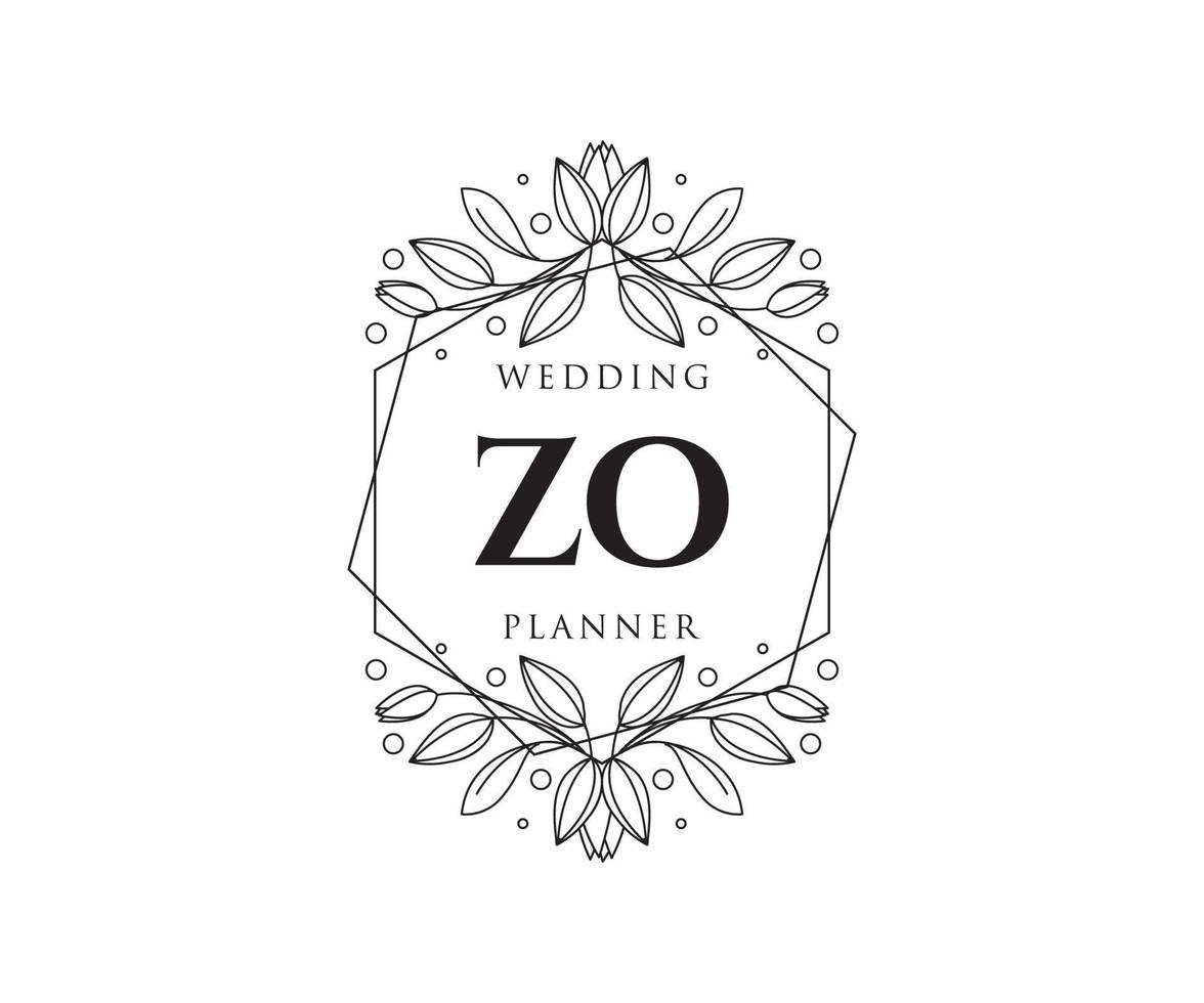 collection de logos de monogramme de mariage lettre initiales zo, modèles minimalistes et floraux modernes dessinés à la main pour cartes d'invitation, réservez la date, identité élégante pour restaurant, boutique, café en image vectorielle vecteur