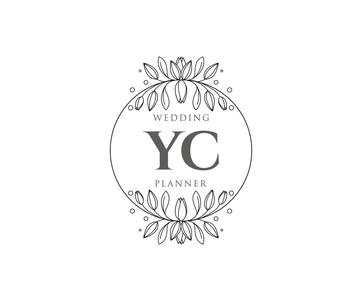 collection de logos de monogramme de mariage lettre initiales yc, modèles minimalistes et floraux modernes dessinés à la main pour cartes d'invitation, réservez la date, identité élégante pour restaurant, boutique, café en image vectorielle vecteur