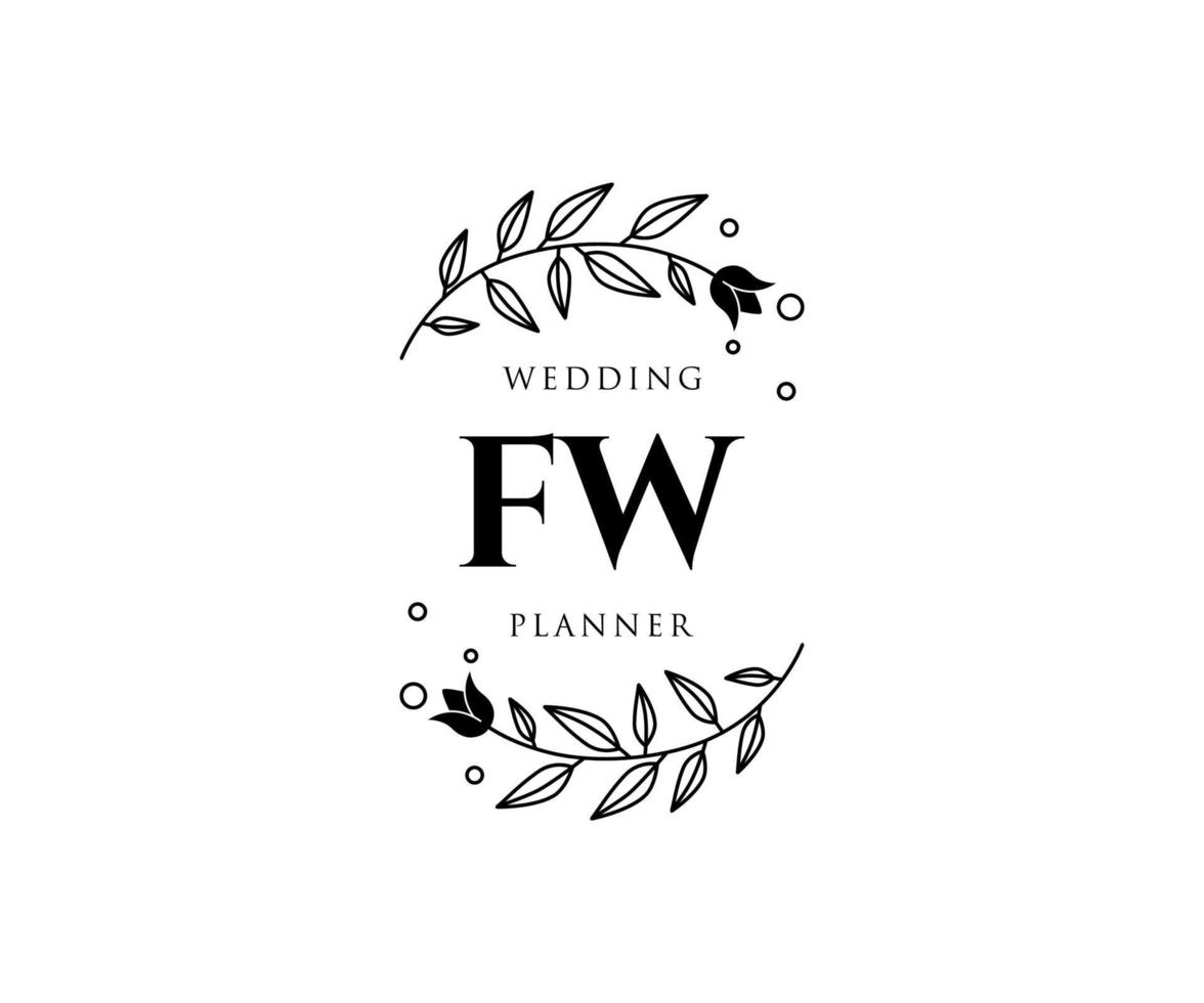 fw initiales lettre collection de logos de monogramme de mariage, modèles minimalistes et floraux modernes dessinés à la main pour cartes d'invitation, réservez la date, identité élégante pour restaurant, boutique, café en image vectorielle vecteur