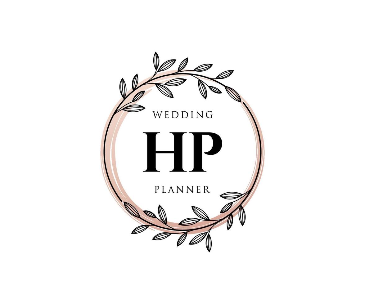 collection de logos de monogramme de mariage lettre initiales hp, modèles minimalistes et floraux modernes dessinés à la main pour cartes d'invitation, réservez la date, identité élégante pour restaurant, boutique, café en image vectorielle vecteur