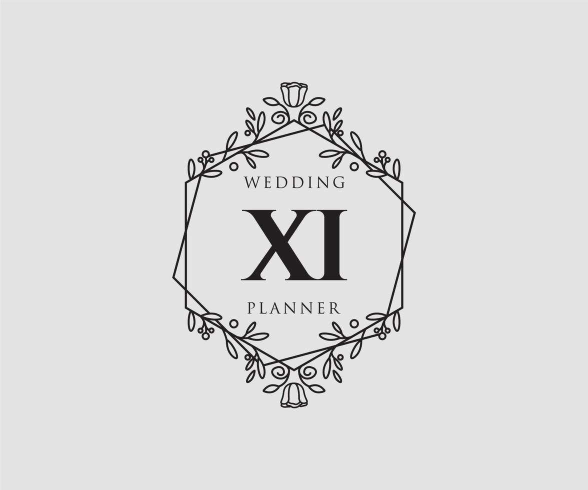 collection de logos de monogramme de mariage lettre initiales xi, modèles minimalistes et floraux modernes dessinés à la main pour cartes d'invitation, réservez la date, identité élégante pour restaurant, boutique, café en image vectorielle vecteur