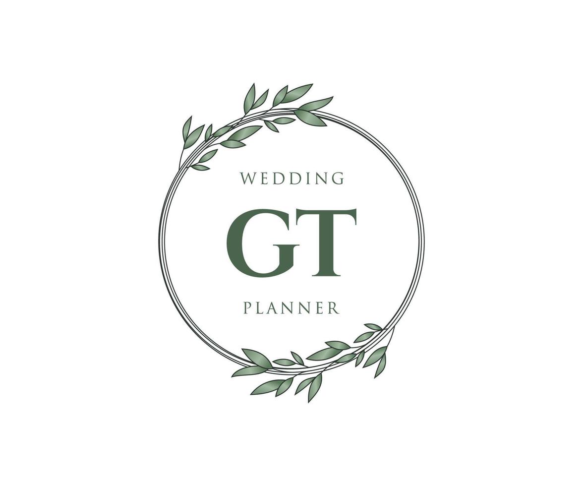 gt initiales lettre collection de logos de monogramme de mariage, modèles minimalistes et floraux modernes dessinés à la main pour cartes d'invitation, réservez la date, identité élégante pour restaurant, boutique, café en image vectorielle vecteur