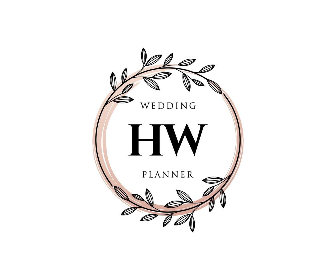 hw initiales lettre mariage monogramme logos collection, modèles minimalistes et floraux modernes dessinés à la main pour cartes d'invitation, réservez la date, identité élégante pour restaurant, boutique, café en image vectorielle vecteur