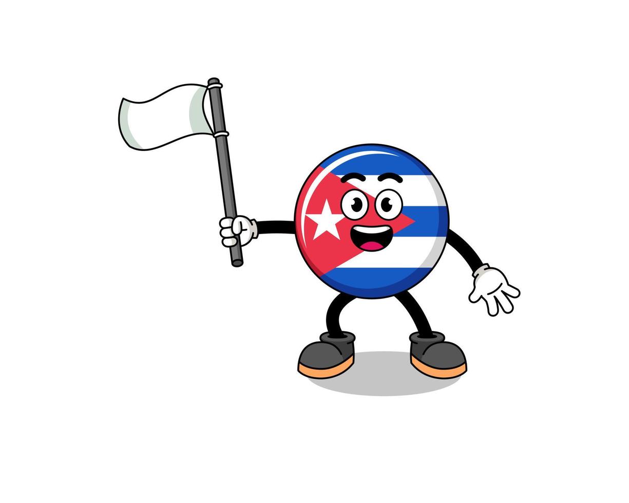 illustration de dessin animé du drapeau cuba tenant un drapeau blanc vecteur