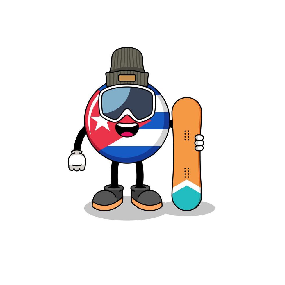 mascotte, dessin animé, de, cuba, drapeau, snowboarder, joueur vecteur